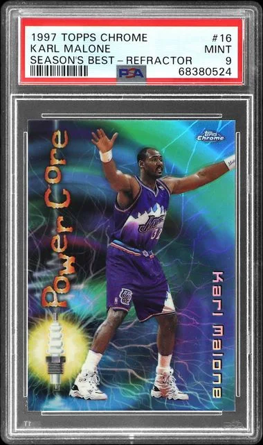 1997-98 Topps Chrome Karl Malone Season's Best Refractor #16 card image