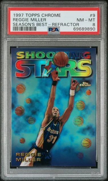 1997-98 Topps Chrome Reggie Miller Season's Best Refractor #9 card image