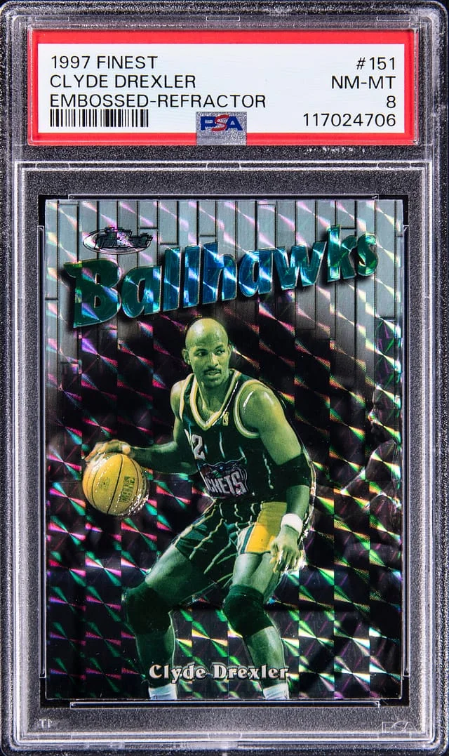 1997-98 Topps Finest Clyde Drexler Embossed Refractor #151 card image