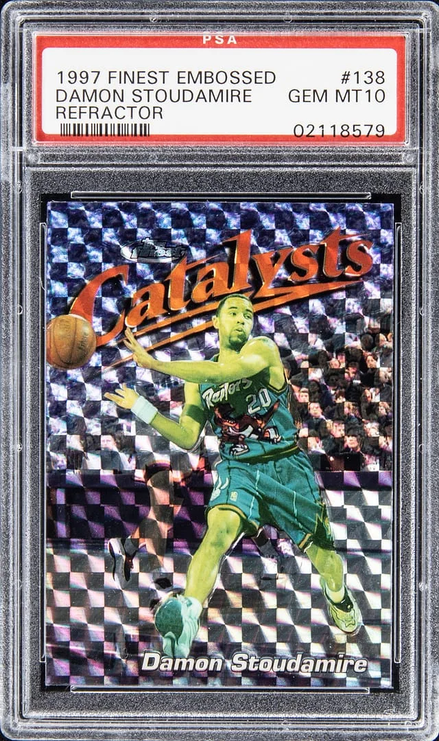 1997-98 Topps Finest Damon Stoudamire Embossed Refractor #138 card image