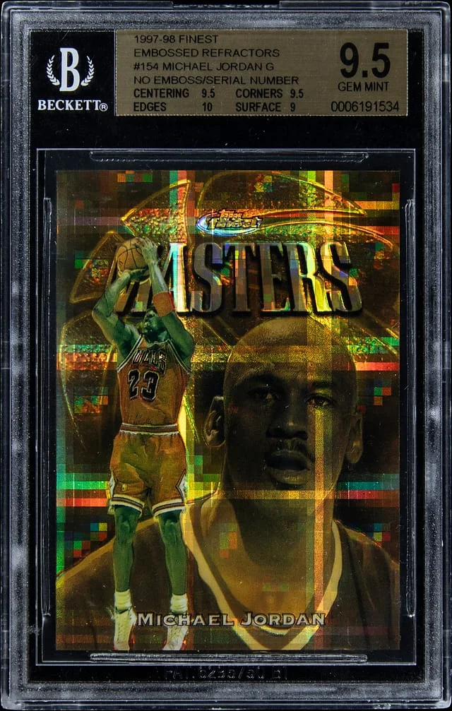 1997-98 Topps Finest Michael Jordan, No Embossed Serial Number Embossed Refractor #154 card image