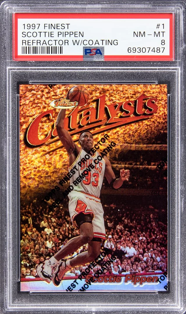 1997-98 Topps Finest Scottie Pippen Refractor with Coating #1 card image