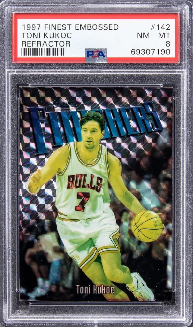 1997-98 Topps Finest Toni Kukoc Embossed Refractor #142 card image