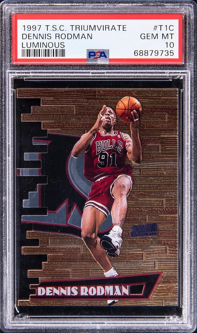 1997-98 Topps Stadium Club Dennis Rodman Triumvirate Luminous #T1C card image