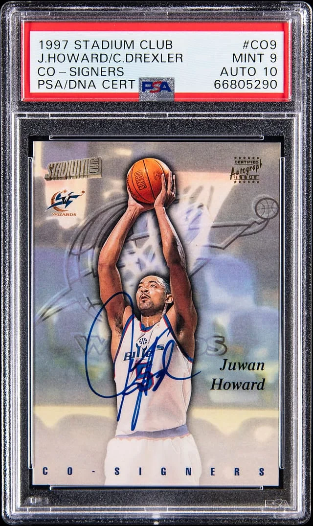 1997-98 Topps Stadium Club Juwan Howard/Clyde Drexler Co-Signers #CO9 card image