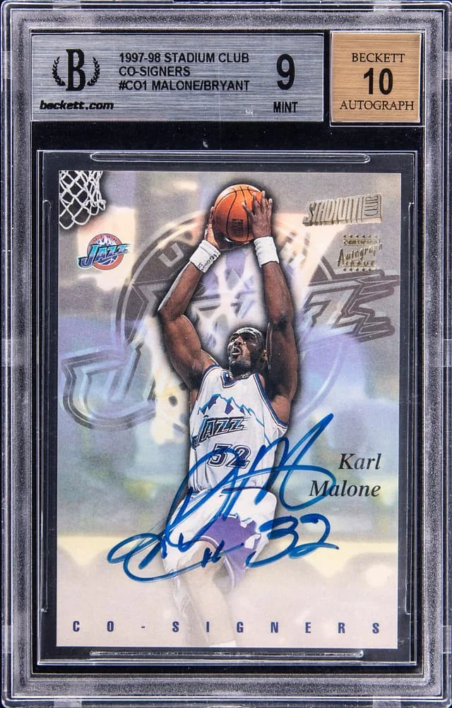 1997-98 Topps Stadium Club Karl Malone/Kobe Bryant Dual Co-Signers #CO1 card image