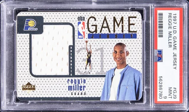 1997-98 Upper Deck Game Jersey Reggie Miller #GJ9 card image