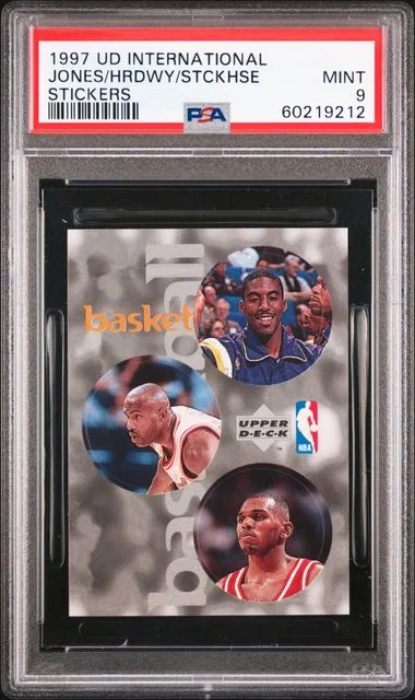 1997-98 Upper Deck International Stickers Eddie Jones/Jerry Stackhouse/Tim Hardaway #no-number card image