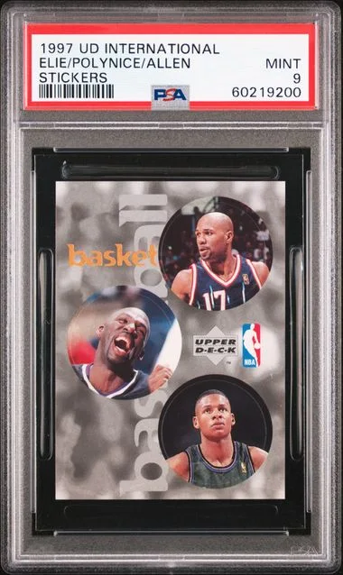 1997-98 Upper Deck International Stickers Mario Elie/Olden Polynice/Ray Allen #no-number card image
