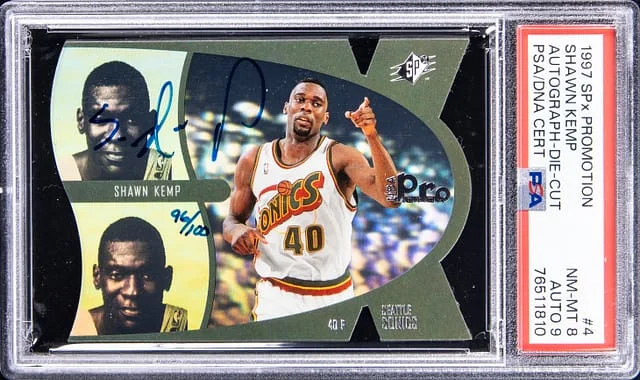 1997-98 Upper Deck SPx Shawn Kemp Promotion Autograph Die-Cut #4 card image