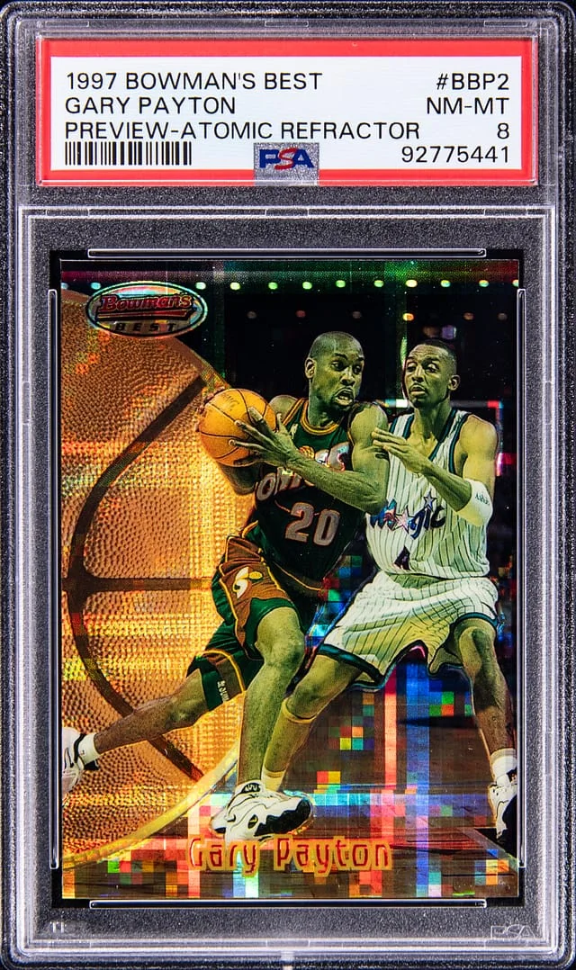 1997 Bowman Best Gary Payton Preview Atomic Refractor #BBP2 card image