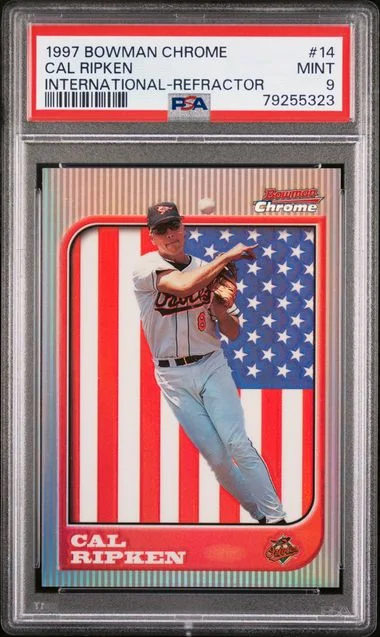1997 Bowman Chrome Cal Ripken International Refractor #14 card image