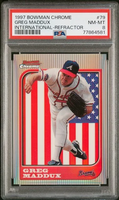 1997 Bowman Chrome Greg Maddux International Refractor #79 card image