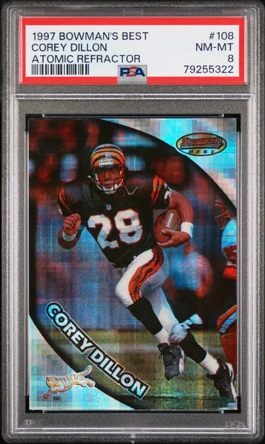 1997 Bowman's Best Corey Dillon Atomic Refractor #108 card image