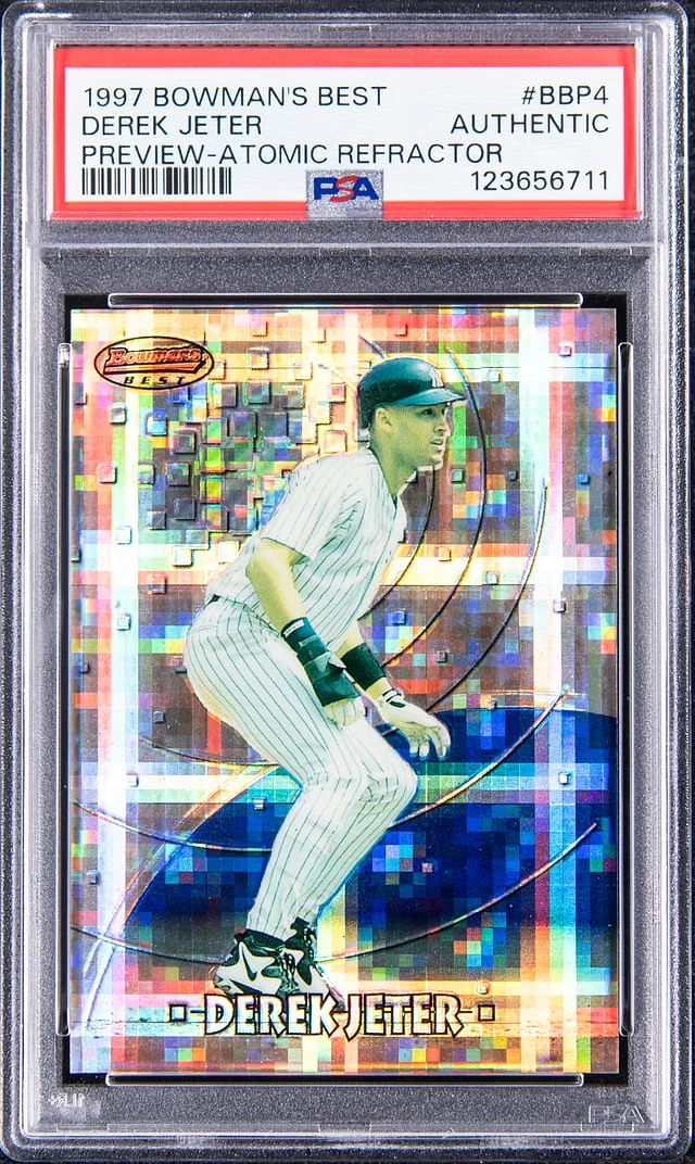 1997 Bowman's Best Derek Jeter Preview Atomic Refractor #BB4 card image