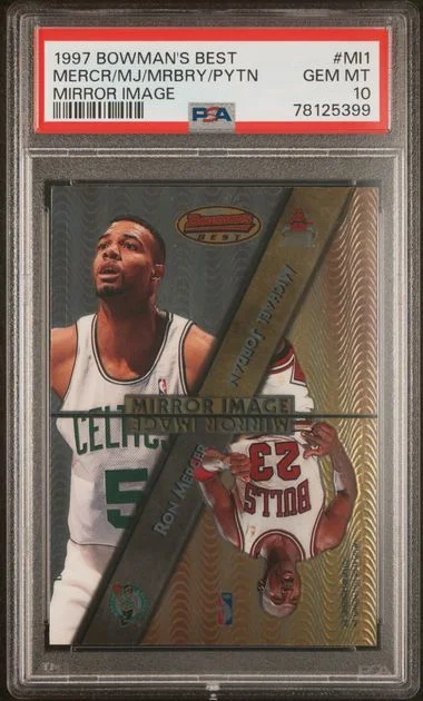 1997 Bowman's Best Gary Payton/Michael Jordan/Ron Mercer/Stephon Marbury Mirror Image Refractor #MI1 card image