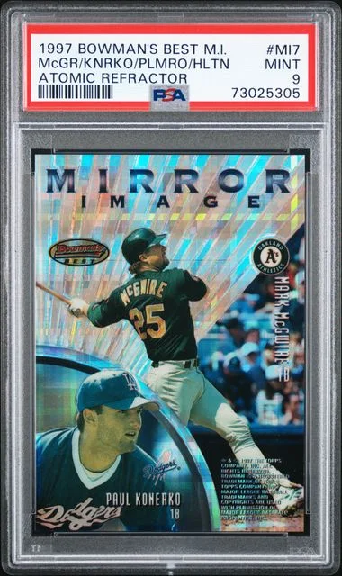 1997 Bowman's Best Mark Mcgwire/Paul Konerko/Rafael Palmeiro/Todd Helton Mirror Image Atomic Refractor #MI7 card image