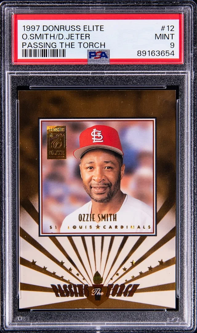 1997 Donruss Elite Derek Jeter/Ozzie Smith Passing the Torch #12 card image
