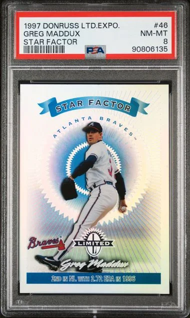 1997 Donruss Greg Maddux Limited Exposure Star Factor #46 card image