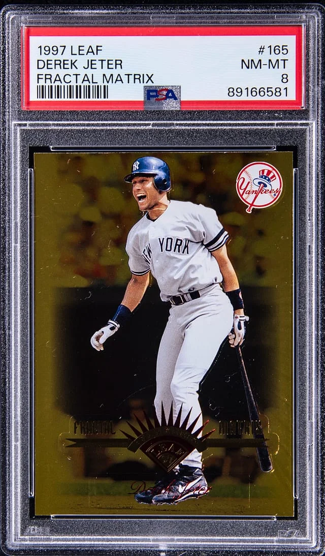 1997 Donruss Leaf Derek Jeter Fractal Matrix Gold #165 card image