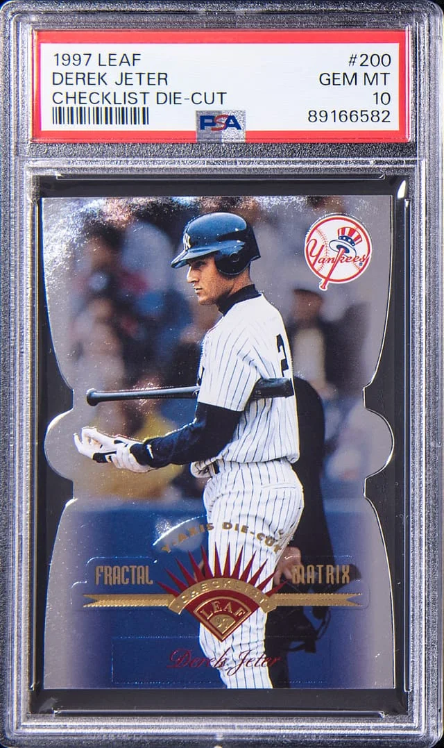 1997 Donruss Leaf Derek Jeter Fractal Matrix Die-Cut Checklist #200 card image