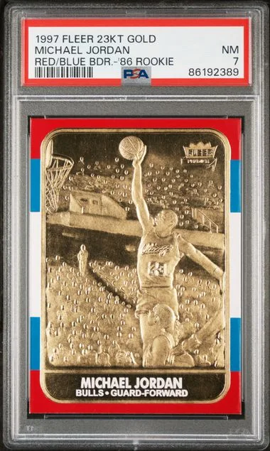 1997 Fleer Red/Blue Border Michael Jordan 23KT Gold #1986 card image