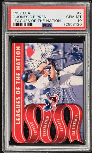 1997 Leaf Cal Ripken/Chipper Jones Leagues Of The Nation #2 card image