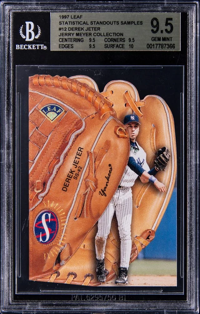 1997 Leaf Derek Jeter (/1000) - Jerry Meyer Collection Statistical Standouts Samples #12 card image