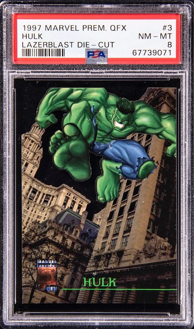 1997 Marvel Premium QFX Lazerblast Die-Cut Hulk #3 card image