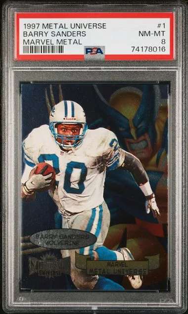 1997 Metal Universe Barry Sanders Marvel Metal #1 card image