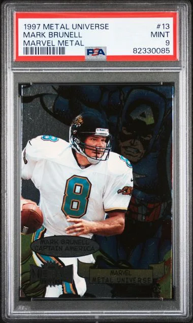 1997 Metal Universe Mark Brunell Marvel Metal #13 card image