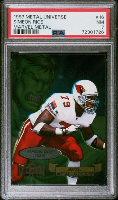 1997 Metal Universe Simeon Rice Marvel Metal #16 card image