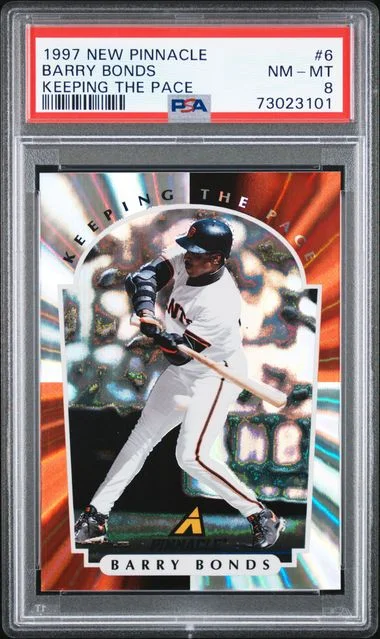 1997 New Pinnacle Keeping The Pace Barry Bonds #6 card image