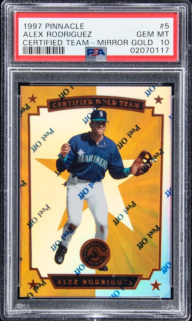 1997 Pinnacle Alex Rodriguez – Jersey Number Certified Team Mirror Gold #5 card image