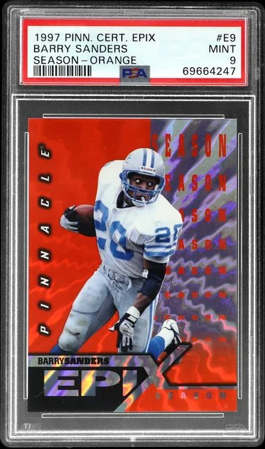 1997 Pinnacle Barry Sanders Certified Epix Season Orange #E9 card image