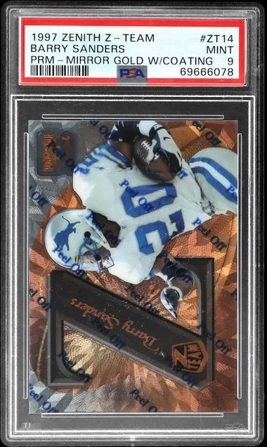 1997 Pinnacle Barry Sanders Zenith Z-Team Promo Mirror Gold W/Coating #ZT14 card image