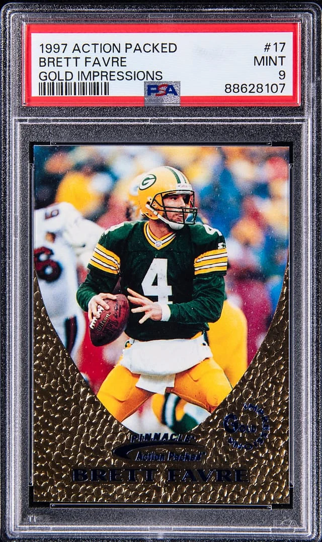 1997 Pinnacle Brett Favre Action Packed Gold Impressions #17 card image
