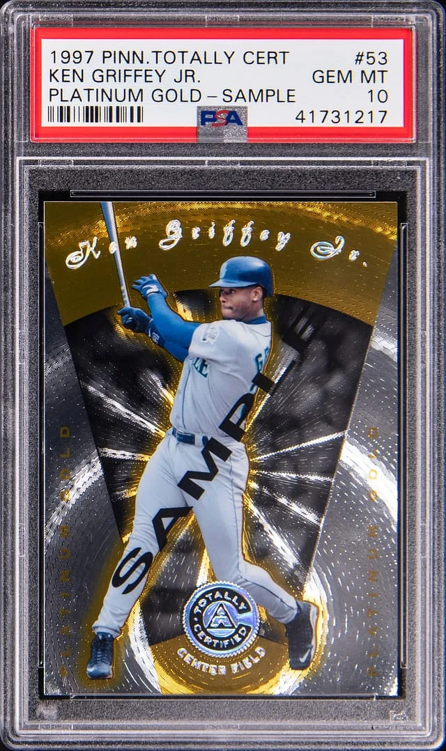 1997 Pinnacle Ken Griffey Jr. (/30) Totally Certified Platinum Gold Sample #53 card image