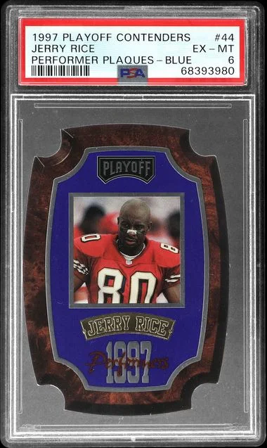 1997 Playoff Contenders Jerry Rice Performer Plaques Blue #44 card image