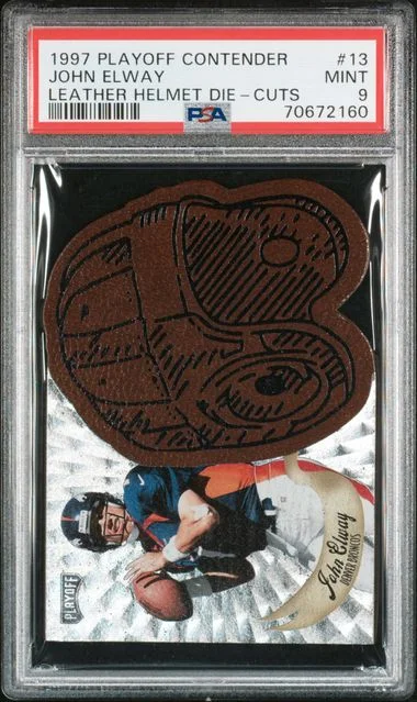 1997 Playoff Contenders John Elway Leather Helmet Die-Cuts #13 card image