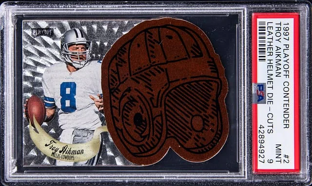 1997 Playoff Contenders Troy Aikman Leather Helmet Die-Cuts #2 card image