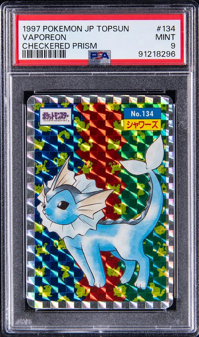 1997 Pokemon Japanese Topsun Checkered Prism Vaporeon #134 card image