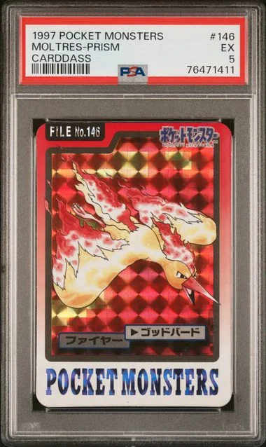 1997 Pokemon Pocket Monsters Carddass Prism Holofoil Moltres #146 card image