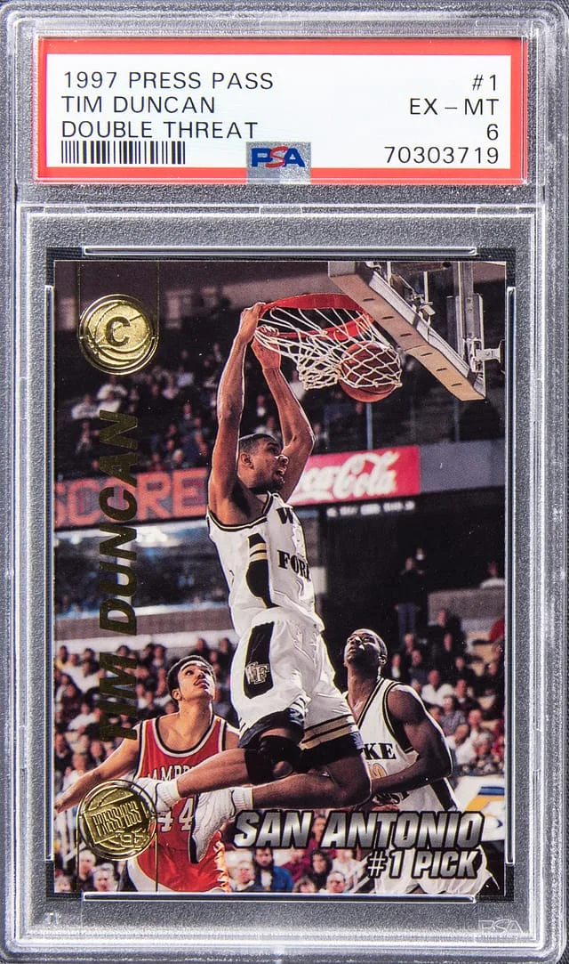 1997 Press Pass Double Threat Tim Duncan #1 card image