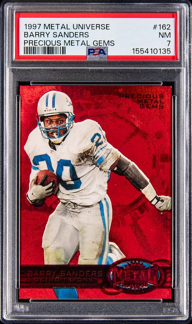 1997 SkyBox Metal Universe Barry Sanders Precious Metal Gems (PMG) Red #162 card image