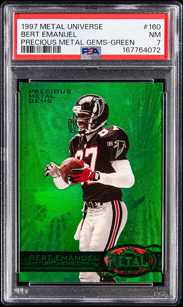 1997 SkyBox Metal Universe Bert Emanuel Precious Metal Gems (PMG) Green #160 card image