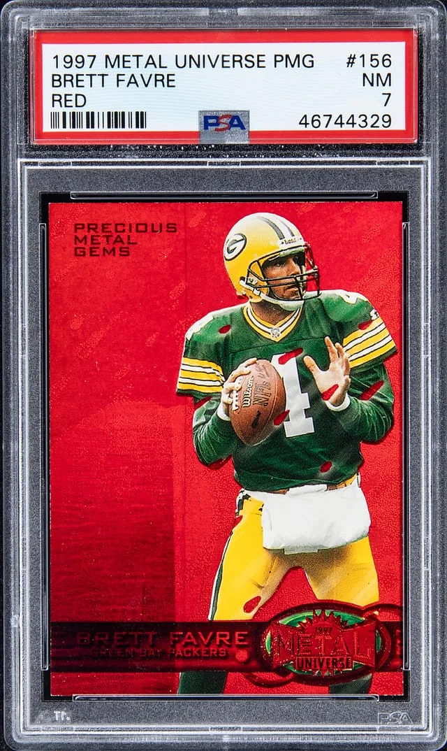 1997 SkyBox Metal Universe Brett Favre Precious Metal Gems (PMG) Red #156 card image