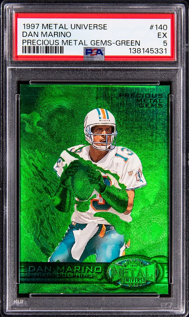 1997 SkyBox Metal Universe Dan Marino Precious Metal Gems (PMG) Green #140 card image