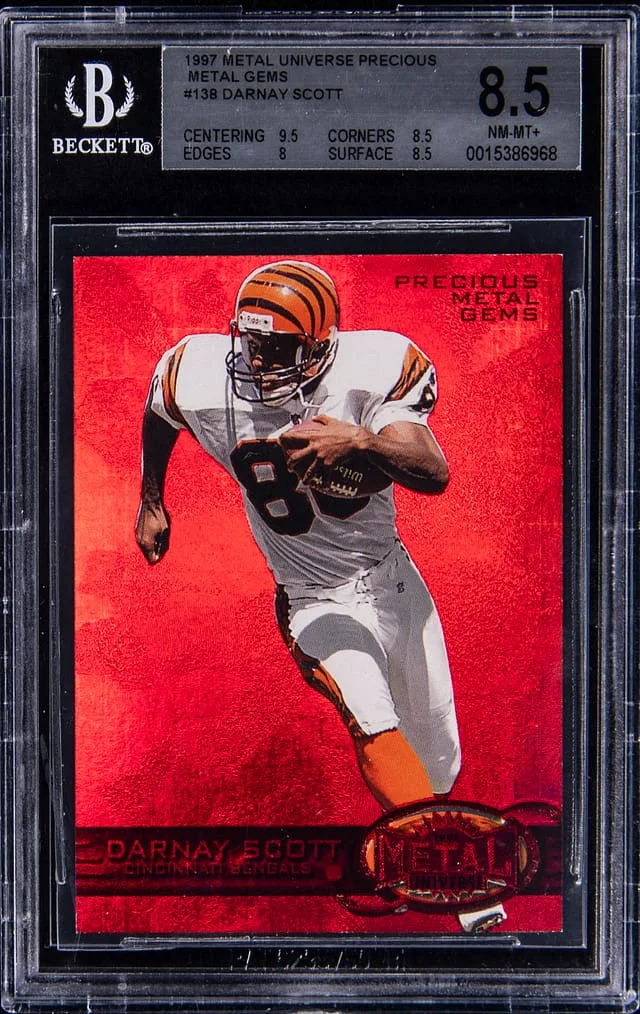 1997 SkyBox Metal Universe Darnay Scott Precious Metal Gems (PMG) Red #138 card image