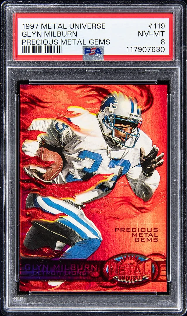 1997 SkyBox Metal Universe Glyn Milburn Precious Metal Gems Red (PMG) #119 card image